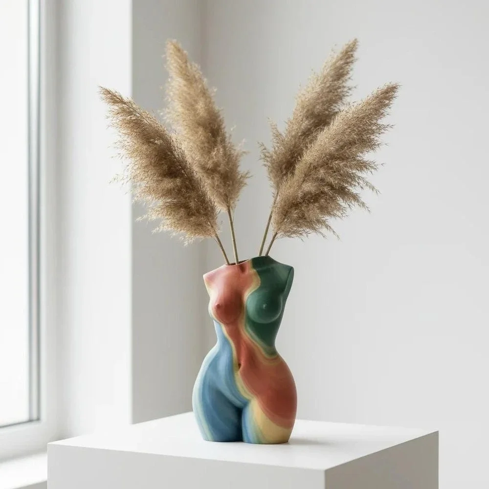 3D Printed Multi-Tonal Body Vase - Modern Abstract Feminine Form‎ Decor
